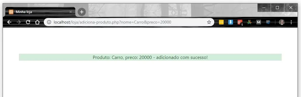 Adiciona produto em php com alert success