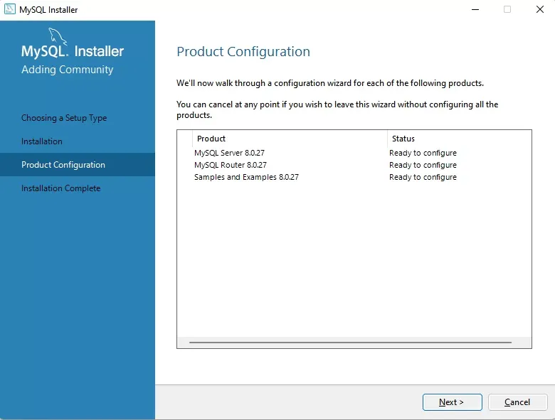 Instalar MySQL Configuração