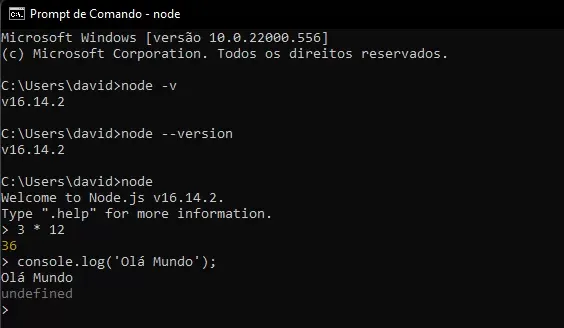 Comandos do node.js