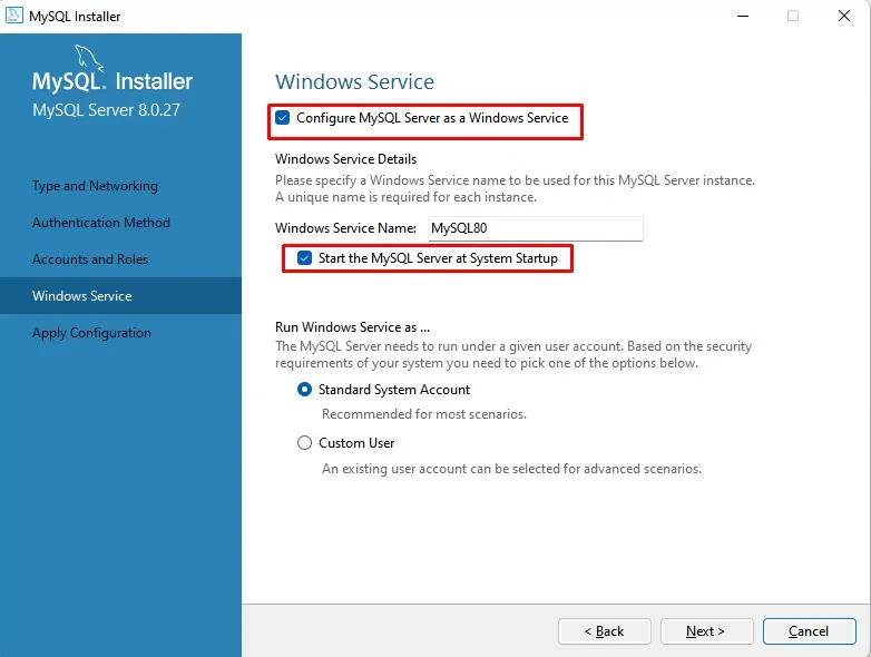 Instalar MySQL - Serviços do Windows