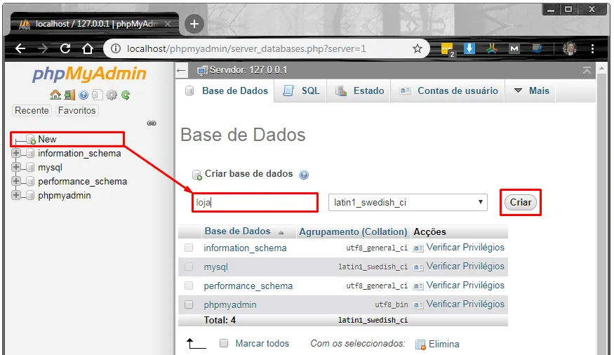 Página phpMyAdmin