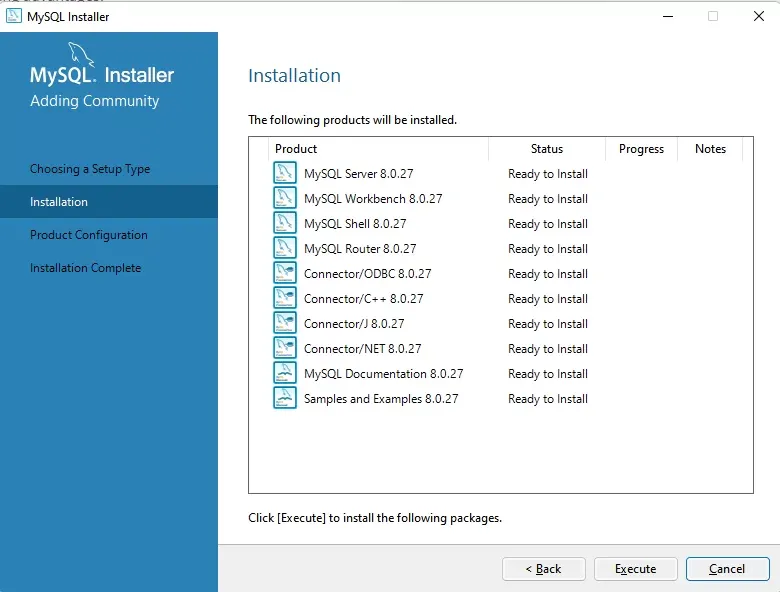 Instalar MySQL - produtos