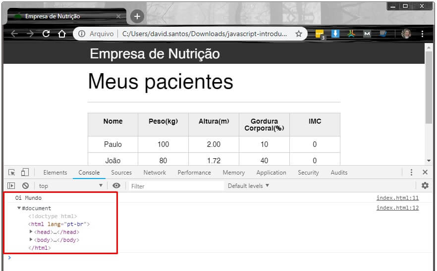 Utilizando o document no javascript