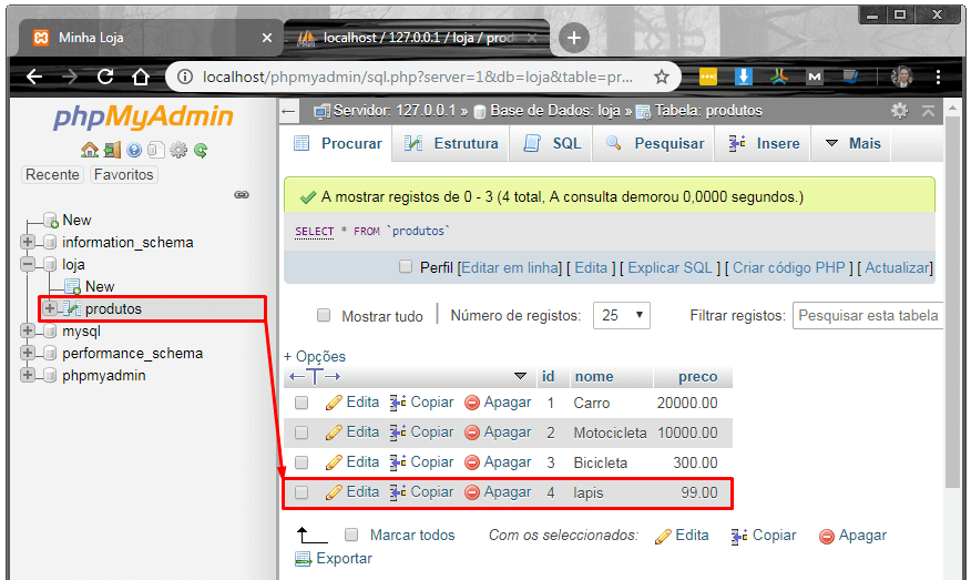 Consultando a inserção do produto no MySQL via PHP