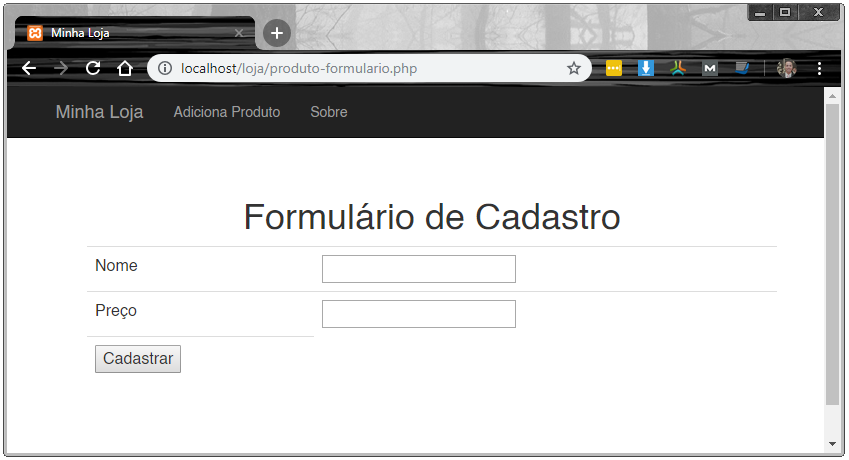 Formulário de cadastro em PHP com barra de navegação