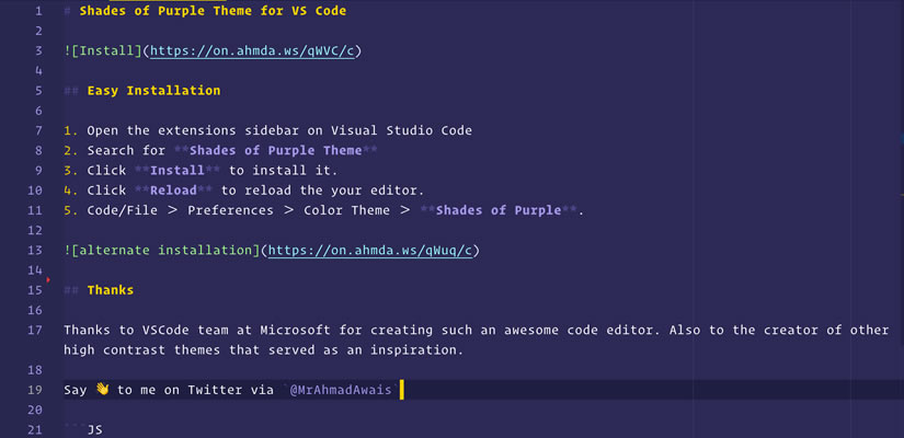 Tema Shades of Purple Para VS Code