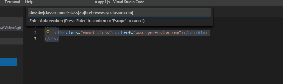 visual studio code emmet html