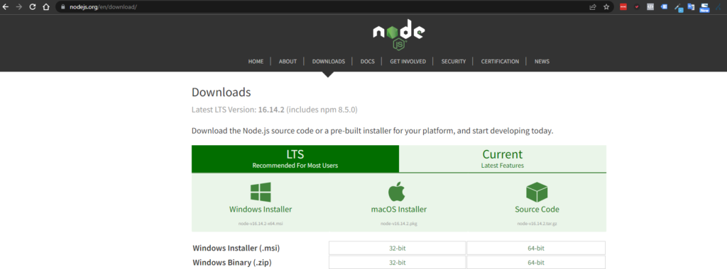 Site para instalar node js