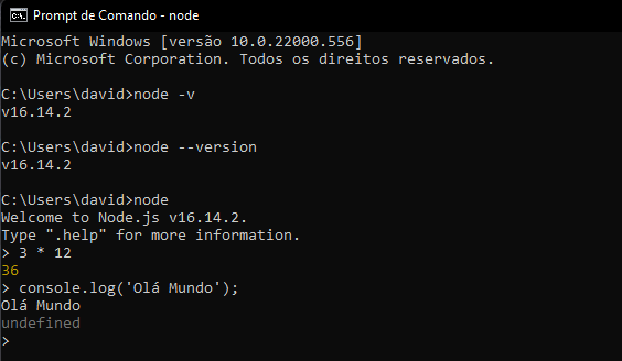 Comandos do node.js